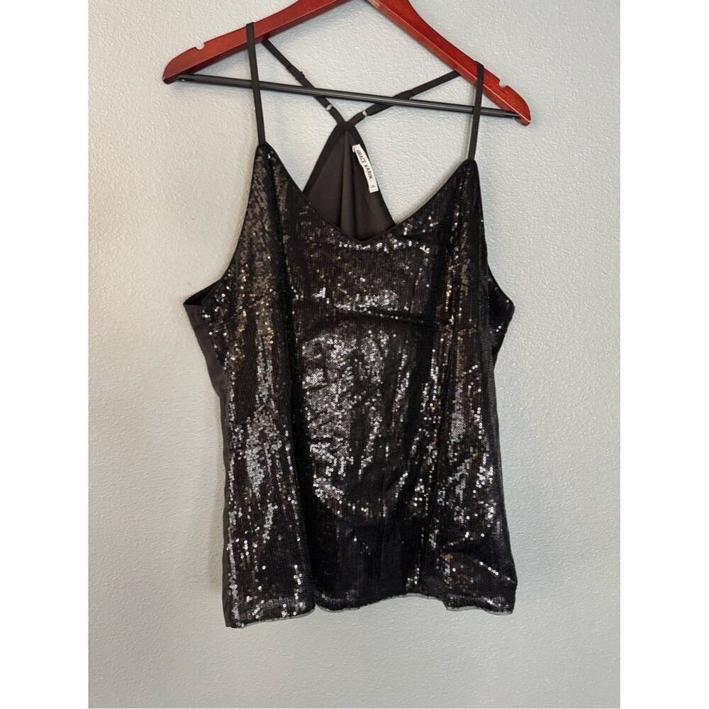 Grace Karin Black Sequin Tank Top 2XL Strappy Cami Party Sparkle Evening Camisol